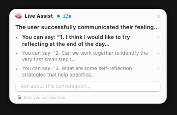 In-call widget — no bots in the call; you stay in control